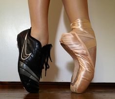 Should dancers take PE class: a dancer wears both a cleat and pointe shoe