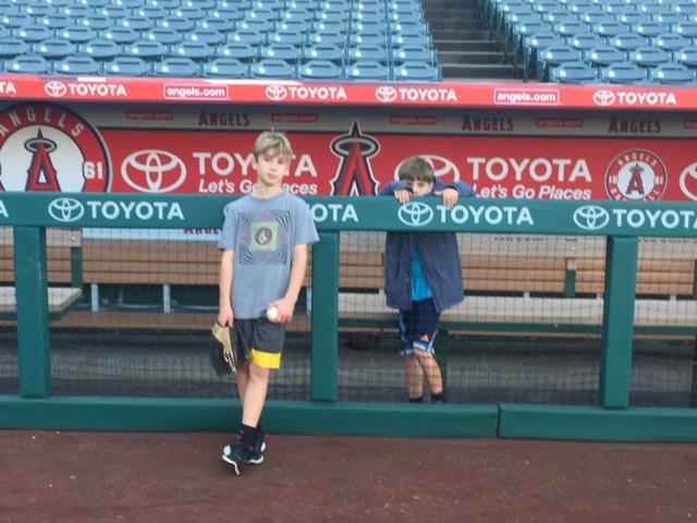 Kids Shoulder Injuries: 2 kids get ready to play catch at Angel Stadium